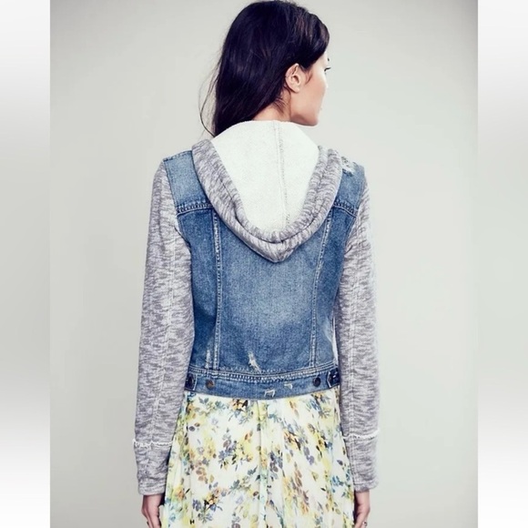 Free People Knit Hooded Denim Jacket - Picture 4 of 13